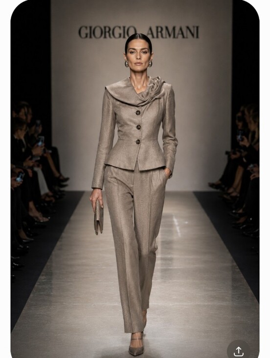 Giorgio Armani Pants - GIORGIO ARMANI 46 12 PEPLUM TAN SILK WAFFLE COUTURE RUNWAY TIMELESS  PANTS SUIT